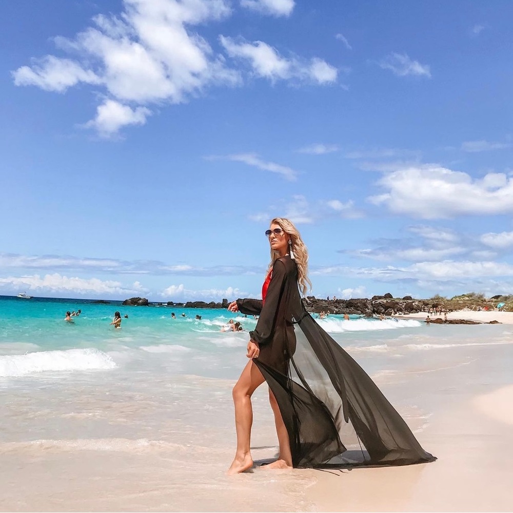 WantMyLook maxi long sleeve sheer cover up size small